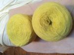 Original Yellow lace weight yarn that was over-dyed with remaining beet juice 